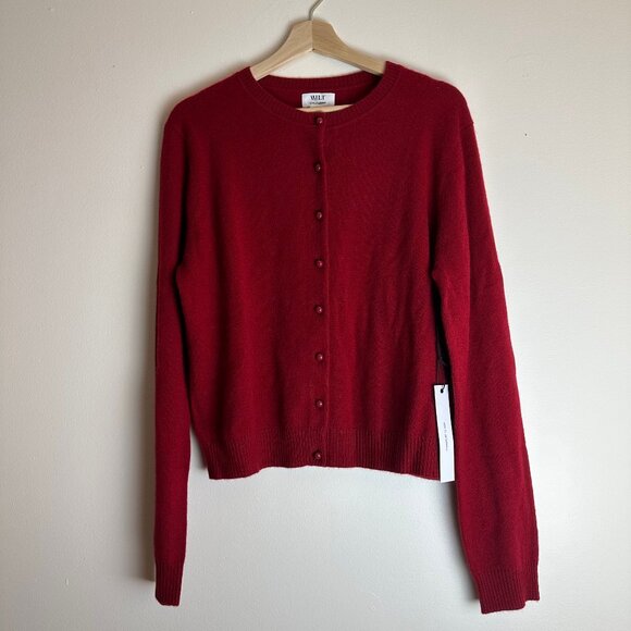 WILT Karanda Red Cashmere Bobble Button Cardigan Sweater - Picture 2 of 7